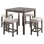 Ensemble de salle à manger 5 pièces hauteur comptoir avec 4 tabourets – Tissu beige et bois gris