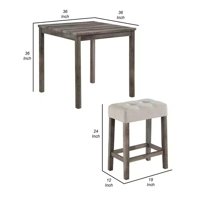 Ensemble de salle à manger 5 pièces hauteur comptoir avec 4 tabourets – Tissu beige et bois gris