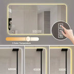 Miroir de courtoisie de salle de bain à LED de 28 x 60 pouces avec trois couleurs dimmables et fonction anti-buée à une touche