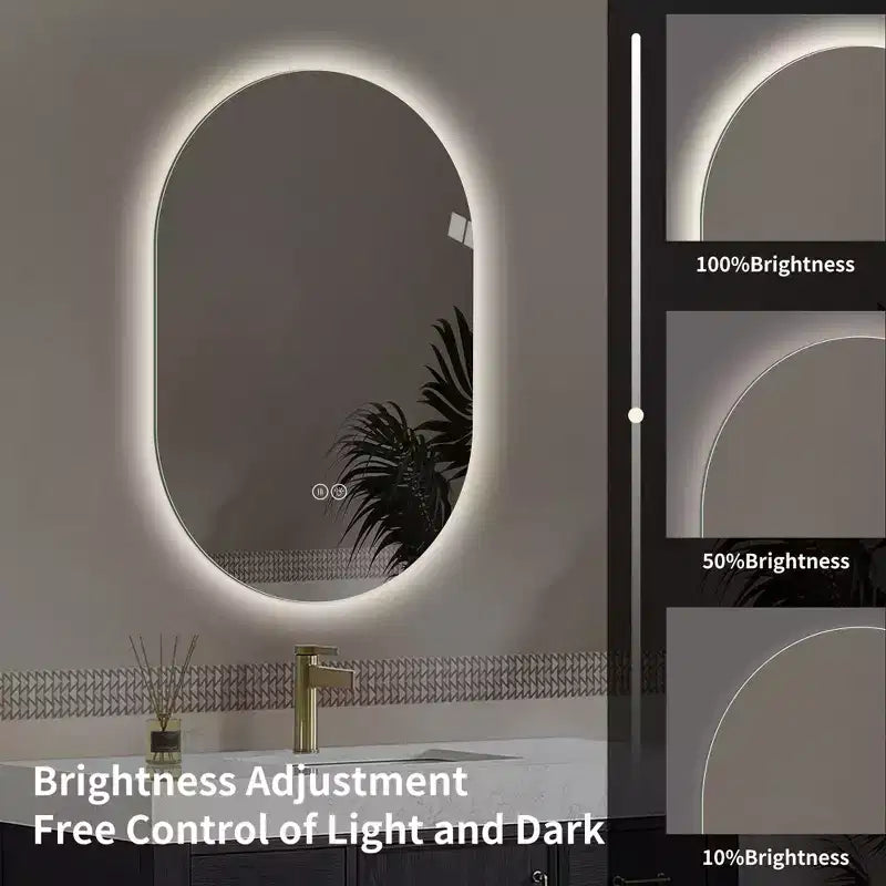 Miroir de courtoisie de salle de bain mural intelligent avec écran tactile LED, anti-buée, 48 x 30 pouces