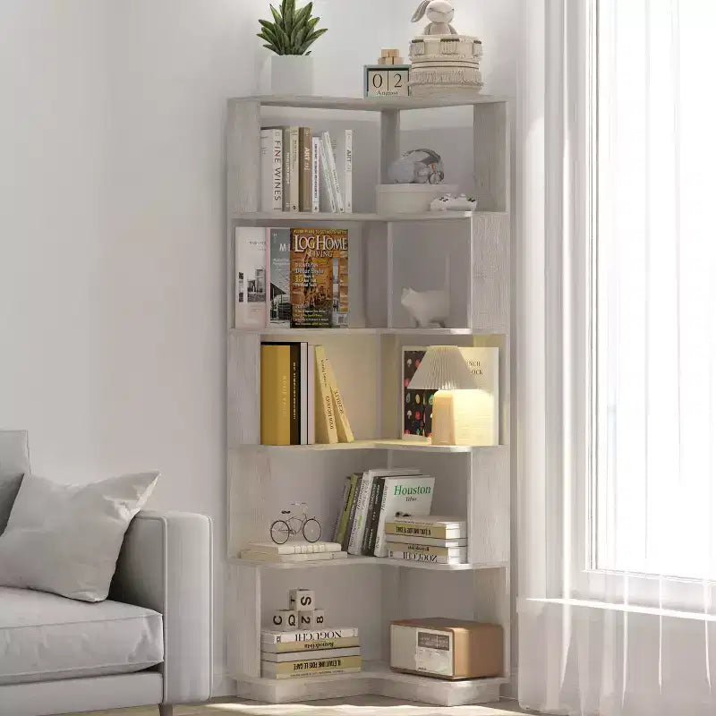 Étagère d'angle en forme de L à 6 niveaux avec dispositif anti-basculement – Affichage pour bureau à domicile
