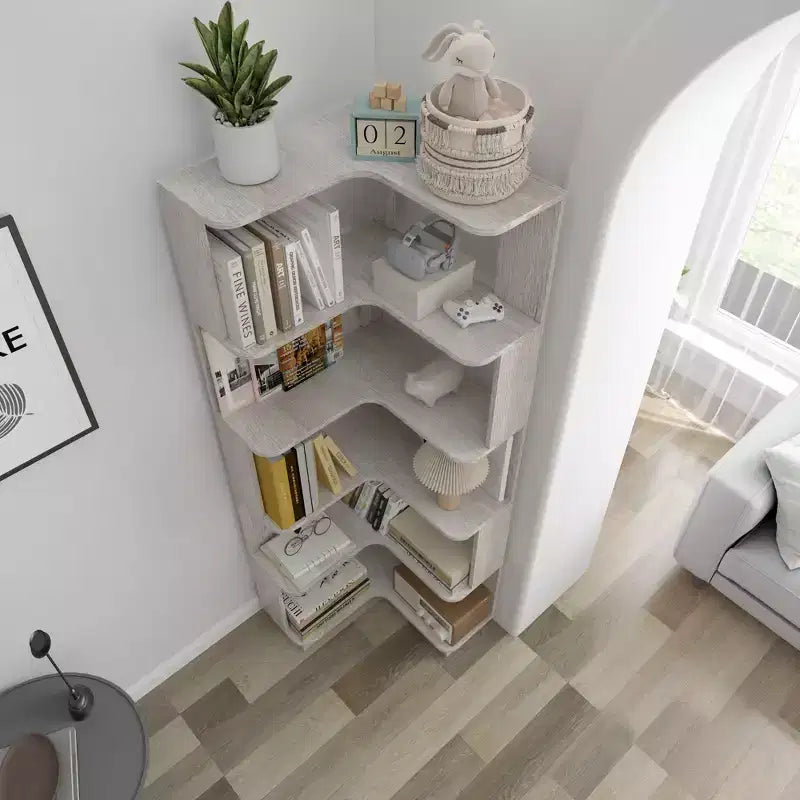 Étagère d'angle en forme de L à 6 niveaux avec dispositif anti-basculement – Affichage pour bureau à domicile