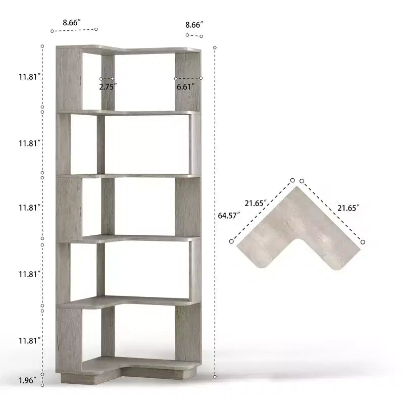 Étagère d'angle en forme de L à 6 niveaux avec dispositif anti-basculement – Affichage pour bureau à domicile
