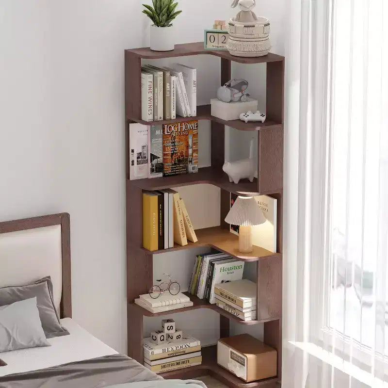 Étagère d'angle en forme de L à 6 niveaux avec dispositif anti-basculement – Affichage pour bureau à domicile