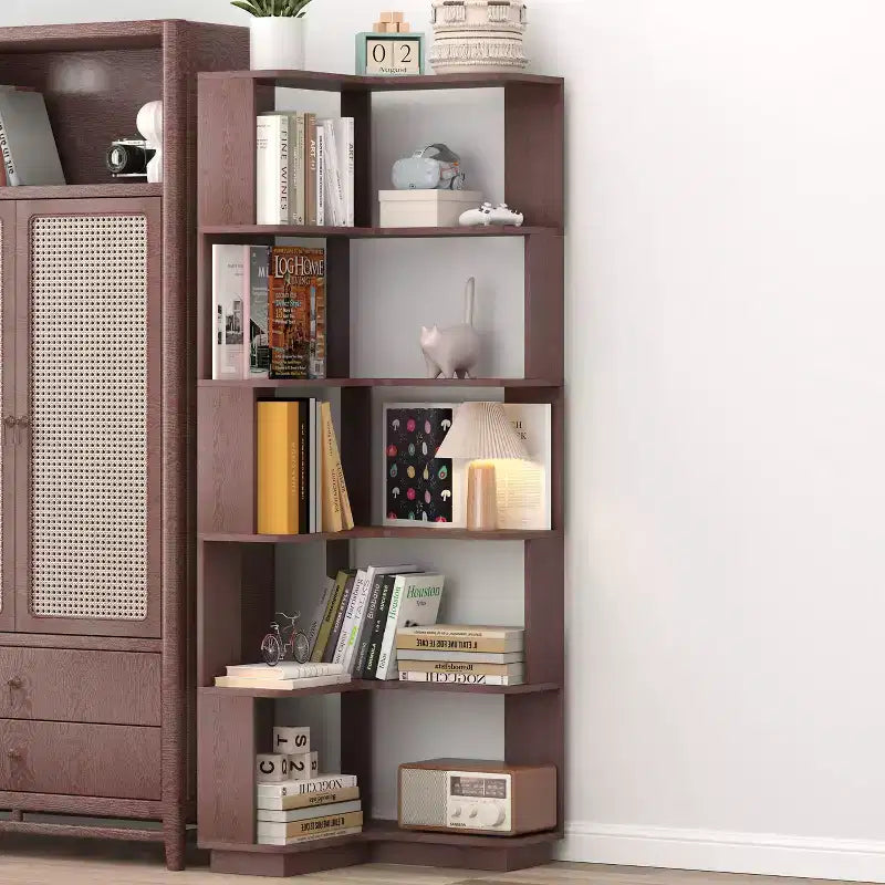 Étagère d'angle en forme de L à 6 niveaux avec dispositif anti-basculement – Affichage pour bureau à domicile