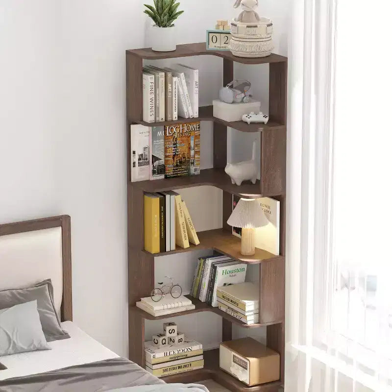 Étagère d'angle en forme de L à 6 niveaux avec dispositif anti-basculement – Affichage pour bureau à domicile