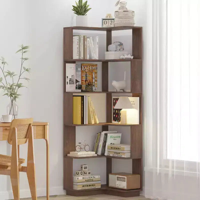 Étagère d'angle en forme de L à 6 niveaux avec dispositif anti-basculement – Affichage pour bureau à domicile