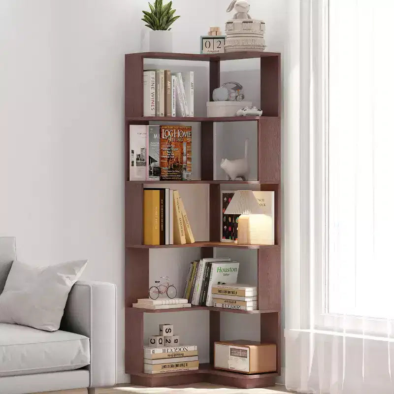 Étagère d'angle en forme de L à 6 niveaux avec dispositif anti-basculement – Affichage pour bureau à domicile