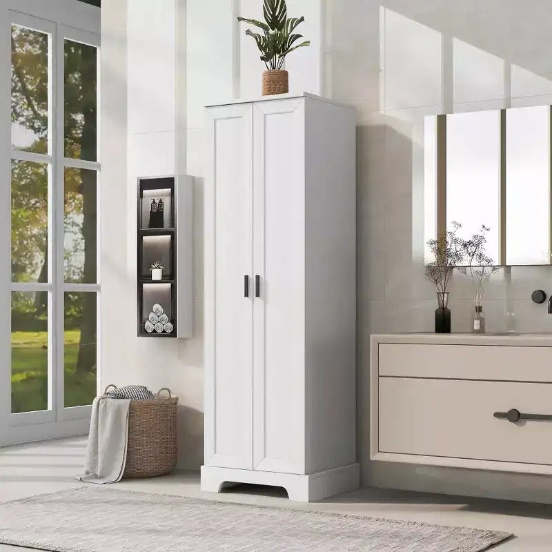 Armoire de rangement blanche 2 portes avec étagère réglable – Construction en MDF