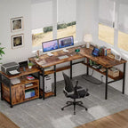 Bureau d'angle en L de 119 cm avec rangement, prise de courant et ports USB – Conception réversible