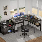 Bureau d'angle en L de 119 cm avec rangement, prise de courant et ports USB – Conception réversible