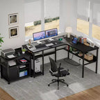 Bureau d'angle en L de 119 cm avec rangement, prise de courant et ports USB – Conception réversible