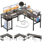 Bureau d'angle en L de 119 cm avec rangement, prise de courant et ports USB – Conception réversible