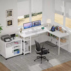 Bureau d'angle en L de 119 cm avec rangement, prise de courant et ports USB – Conception réversible