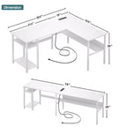 Bureau d'angle en L de 119 cm avec rangement, prise de courant et ports USB – Conception réversible