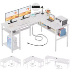 Bureau d'angle en L de 119 cm avec rangement, prise de courant et ports USB – Conception réversible
