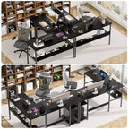 Bureau d'angle en L de 119 cm avec rangement, prise de courant et ports USB – Conception réversible
