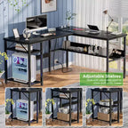 Bureau d'angle en L de 119 cm avec rangement, prise de courant et ports USB – Conception réversible