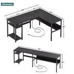 Bureau d'angle en L de 119 cm avec rangement, prise de courant et ports USB – Conception réversible