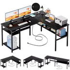 Bureau d'angle en L de 119 cm avec rangement, prise de courant et ports USB – Conception réversible