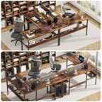 Bureau d'angle en L de 119 cm avec rangement, prise de courant et ports USB – Conception réversible