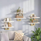 Floating Shelves 15 Inch Wall Shelf Set of 3 White and Gold 2 - Tier Hanging Storage for Bathroom Living Room Bedroom Kitchen
