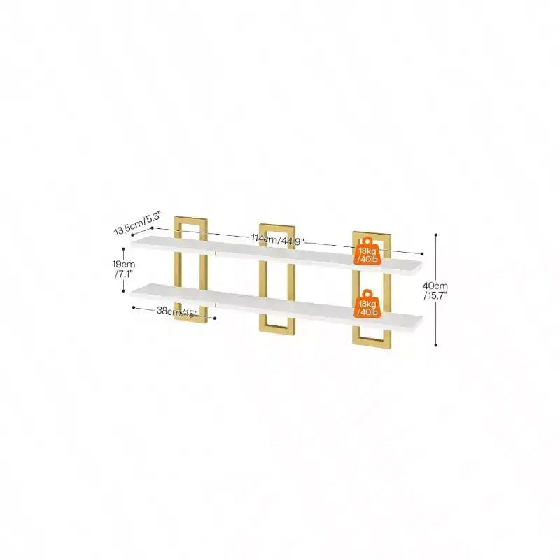 Étagères flottantes de 38 cm, lot de 3, blanc et or, rangement mural suspendu à 2 niveaux pour salle de bain, salon, chambre, cuisine