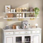 Étagères flottantes de 38 cm, lot de 3, blanc et or, rangement mural suspendu à 2 niveaux pour salle de bain, salon, chambre, cuisine