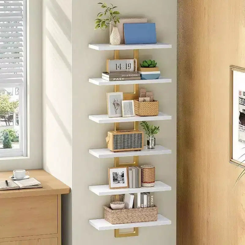Étagères flottantes de 38 cm, lot de 3, blanc et or, rangement mural suspendu à 2 niveaux pour salle de bain, salon, chambre, cuisine