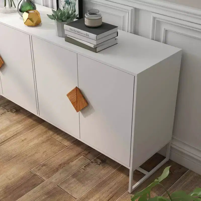 Buffet en bois massif avec 4 portes et double rangement – Poignées carrées