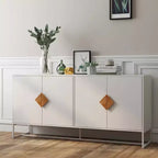 Buffet en bois massif avec 4 portes et double rangement – Poignées carrées