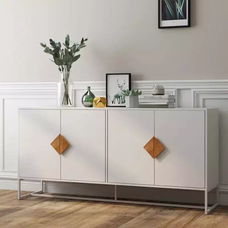 Buffet en bois massif avec 4 portes et double rangement – Poignées carrées