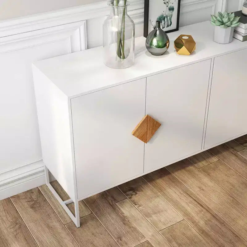 Buffet en bois massif avec 4 portes et double rangement – Poignées carrées
