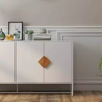 Buffet en bois massif avec 4 portes et double rangement – Poignées carrées
