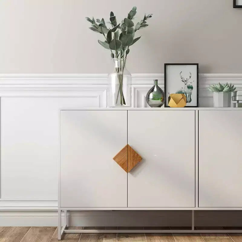 Buffet en bois massif avec 4 portes et double rangement – Poignées carrées