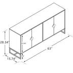 Buffet en bois massif avec 4 portes et double rangement – Poignées carrées