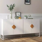 Buffet en bois massif avec 4 portes et double rangement – Poignées carrées