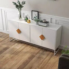 Buffet en bois massif avec 4 portes et double rangement – Poignées carrées