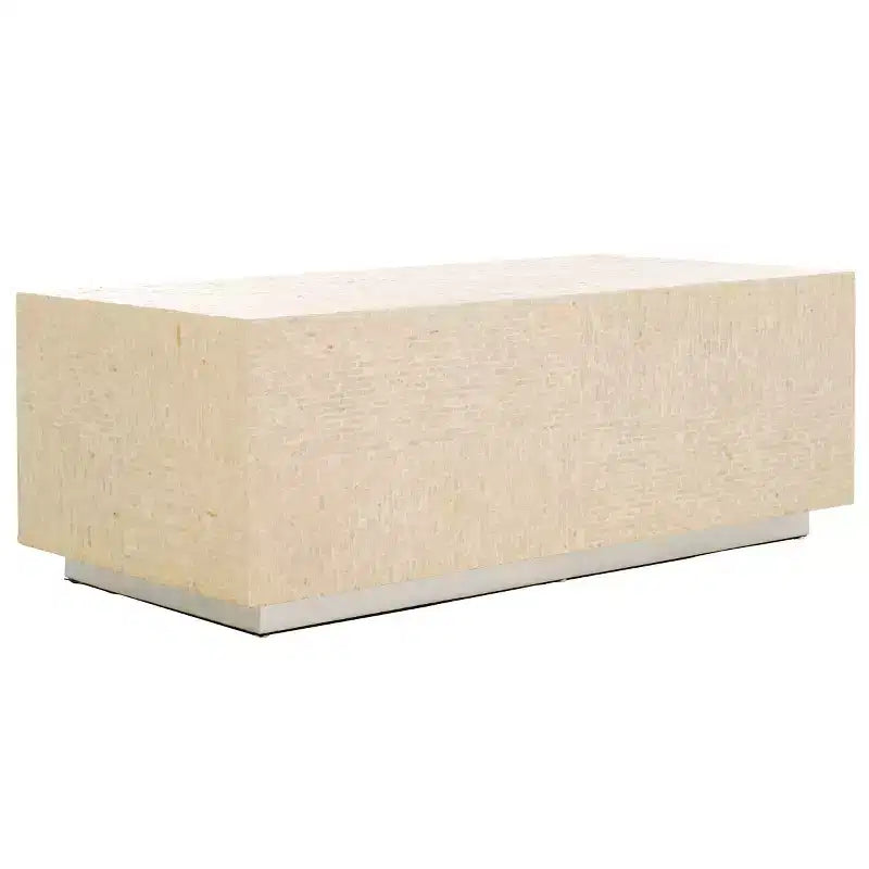 Table basse rectangulaire – Plateau en bois naturel, piètement en métal thermolaqué argenté