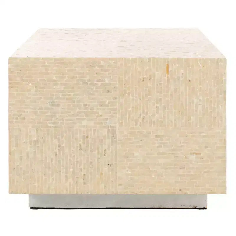Table basse rectangulaire – Plateau en bois naturel, piètement en métal thermolaqué argenté