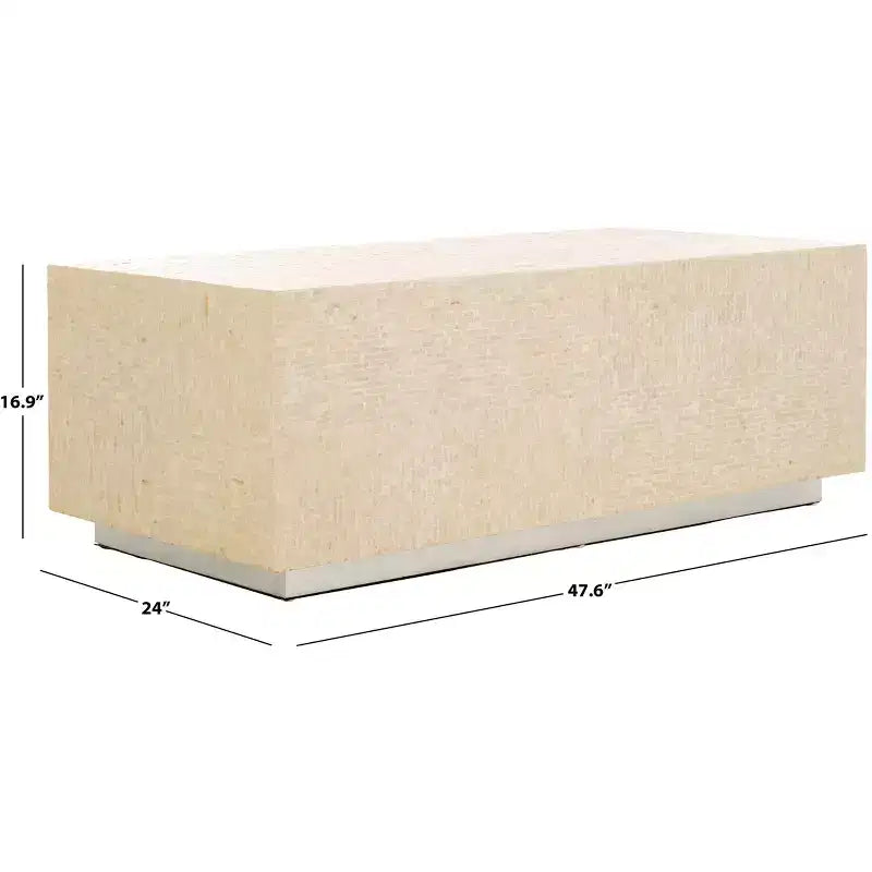Table basse rectangulaire – Plateau en bois naturel, piètement en métal thermolaqué argenté
