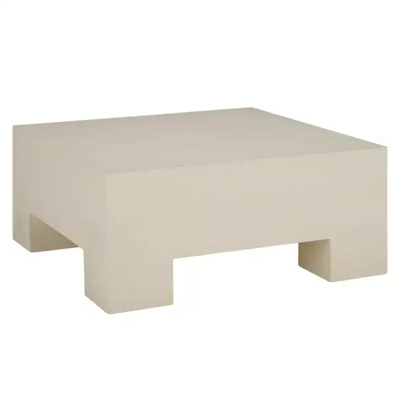 Table basse carrée – Oxyde de magnésium, design tambour sculptural, aucun assemblage requis