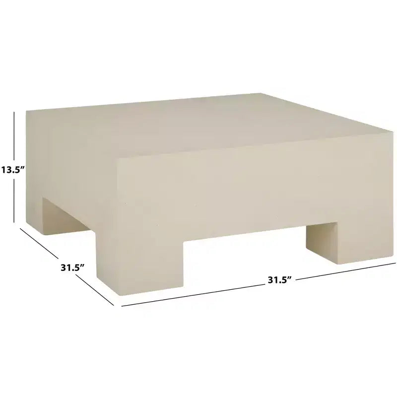 Table basse carrée – Oxyde de magnésium, design tambour sculptural, aucun assemblage requis