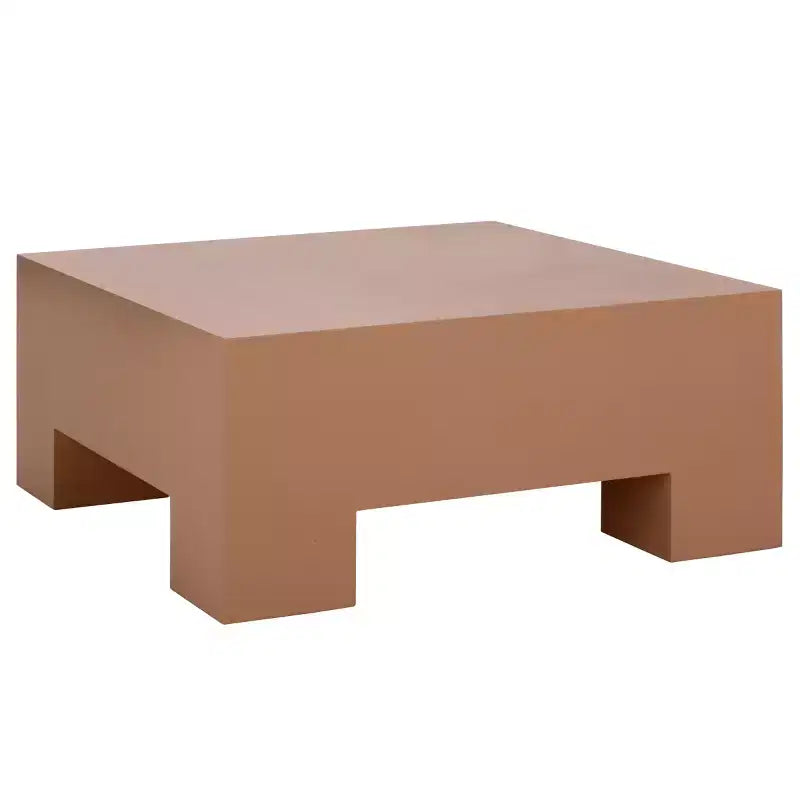 Table basse carrée – Oxyde de magnésium, design tambour sculptural, aucun assemblage requis