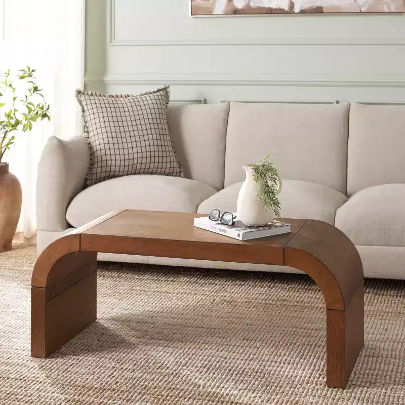Table basse rectangulaire courbée – Bois et placage MDF, capacité de 20 kg