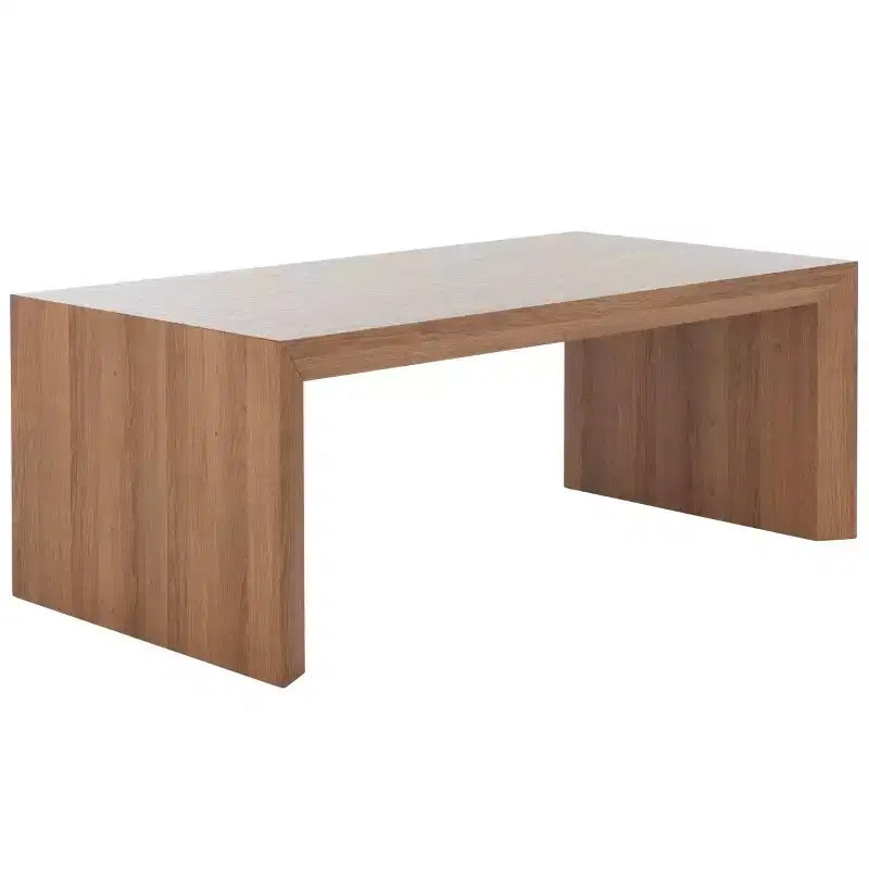 Table basse rectangulaire – Plateau en placage de bois, piètement en métal blanc, capacité de 50 kg
