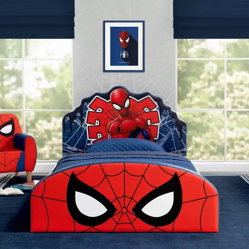 Lit jumeau Spider-Man capitonné pour enfants – Meuble de chambre de super-héros