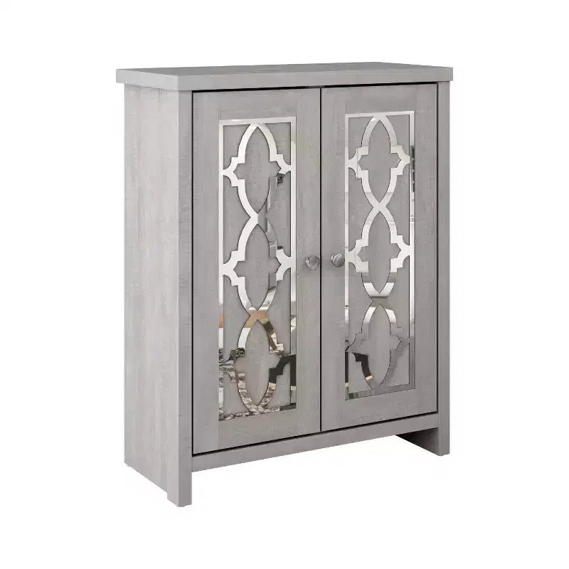 Meuble de salle de bain autoportant avec portes miroir – Chêne gris poussière, 25" L