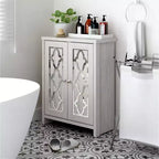 Meuble de salle de bain autoportant avec portes miroir – Chêne gris poussière, 25" L
