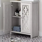 Meuble de salle de bain autoportant avec portes miroir – Chêne gris poussière, 25" L